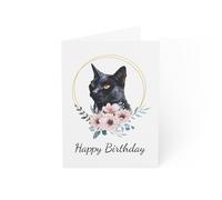 Elegant Cat Birthday Card - Black Cat with Floral Design - 6 x 8 Inch - Made in UK - Includes Envelope - Blank Inside - Sustainable Materials