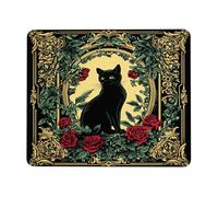 Elegant Cat Mouse Pad, Gold Framed Vintage Animal Design, Floral Rose Pattern, Non-Slip Gaming Mat for Home and Office, Ideal Gift for Cat Lovers Square 8x10 Inch