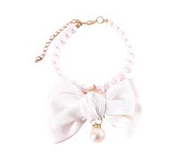 Elegant Cat Pearl Collar with Bow Tie - Adjustable Necklace for Indoor Cats and Small Dogs Stylish and Comfortable Design (I, One Size)