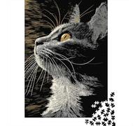 Elegant Cat Portrait in Scratchboard Style Jigsaw Puzzle for Adults, 1000 Pieces, 52x38cm/1000pcs, Fresh Winter Hobby, Relaxing Home Time And A Calmer Routine