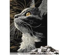 Elegant Cat Portrait in Scratchboard Style Puzzle Friendly Materials 100 Percent Recycled Cardboard Jigsaw Puzzle for Adult Children Easter Gift 500pcs (52x38cm)
