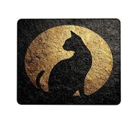 Elegant Cat Silhouette Mouse Pad, Black and Gold Decorative Gaming Mousepad, Non-Slip Rubber Washable Mouse Pad for Home and Office Use Square 8x10 Inch
