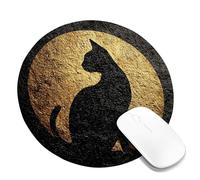 Elegant Cat Silhouette Mouse Pad, Black and Gold Decorative Gaming Mousepad, Non-Slip Rubber Washable Mouse Pad for Home and Office Use Round 8x8 Inch