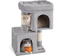 Elegant Cat Tree Tower for Kittens, 67 cm, 2 Caves & Large Perch in Light Grey