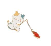 Elegant Cats Angler Brooch Alloy Crafted Accessory Lightweight Wearable Art With Blue Red Fish Detail Playful Kitten Fish Accessory