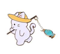 Elegant Cats Angler Brooch Alloy Crafted Accessory Lightweight Wearable Art With Blue Red Fish Detail Cute Cats Fishing Brooch