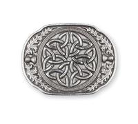 Elegant Celtic Trinity Knot & Scottish Thistle Polished Pewter Kilt Belt Buckle