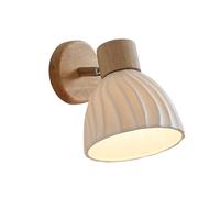 Elegant Ceramic Wall Sconce Modern Wood Wall Lamp Adjustable Bedside Reading Wall Light with Wavy Stripes Finish White Ceramic Shade, Japanese-Style Solid Wood Art Decor Lighting Fixture E27