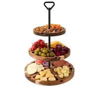 Elegant Charcuterie Boards Three Tiered Acacia Cheese Board and Cupcake Stand with 360° Easy-to-Spin Trays, Perfect for Gatherings, Housewarming Gifts, Celebrations, and Daily Usage.