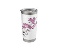 Elegant Cherry Blossom Line Art Pink Sakura Branch Floral Stainless Steel Insulated Tumbler