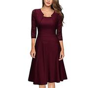 Elegant Chiffon Floral Vintage Dress with Neckline and Wide Hem Winter Clothes Sweater, Wine, XL