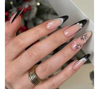 Elegant Christmas False Nails With French Tip Art Comfortable ABS Quick Wear For Event And Work Black Edge Nail Designs