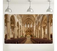Elegant Church Interior Backdrop, Vintage Decorative Style, Warm Beige Photography Background for Weddings, Indoor Religious Events 71x43 Inch