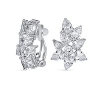 Elegant Classic Bridal Marquise Cut Leaf Clusters AAA Cubic Zirconia CZ Leaf Clip On Earrings For Women Wedding Prom Formal Party Silver Plated