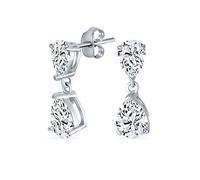 Elegant Classic Bridal Simple AAA Cubic Zirconia Clear Double Teardrop Pear Shaped Solitaire CZ Dangle Earrings For Prom .925 Sterling Silver 8MM Sizes