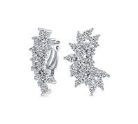 Elegant Classic Bridal Teardrop Shape Ear Crawler Clusters Cubic Zirconia AAA CZ Leaf Clip On Earrings For Women Wedding Prom Formal Party Silver Plated