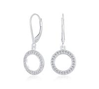 Elegant Classic Geometric Jewelry Pave CZ Round Open Circle Dangle Drop Earrings Silver Plated Cubic Zirconia for Bridals Women Leverback