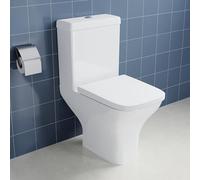 ELEGANT Close Coupled Toilet with Soft Close Seat, Modern Bathroom Ceramic Toilet Unit, High Gloss White, Narrow Shape Square Pan Seat