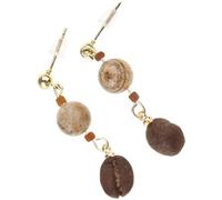 Elegant Coffee Berry Shape Earrings for Women Irregular Wooden Bead Earrings New Chinese Ethnic Style Ear Accessories