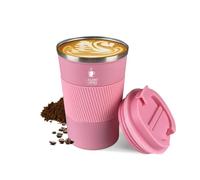 Elegant Coffee Stainless Steel Insulated Thermo Mug for Hot & Cold Coffee, 12.8 oz - Elegant Coffee Mug with Lid and Handle - Travel Coffee Mug - 100% Leak-Proof and Spill-Proof Thermo Mug (Pink)