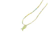 Elegant Colorful Beaded Fish Pendant Necklace Adjustable Length Clavicle Chain Jewelry Birthday Anniversary Handmade Shell Fish Bead Necklace