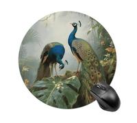 Elegant Colorful Peacock Round Mouse Pad 7.8 Inch, Portable Gaming Mouse Mat with Non-Slip Rubber Base & Smooth Surface, Waterproof Mousepad for PC, Laptop, Computer, Office, Home