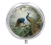 Elegant Colorful Peacock Small Pill Case Round Weekly Pills Organizer with Mirror 3 Compartments Portable Travel Daily Pills Container Cute Pill Box for Fish Oil Supplement