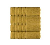 Elegant Comfort 100% Turkish Cotton 4 Lines Viscose Stripe Luxury 4 Pack Hand Towel Set - Ultra Absorbent and Soft 16 x 28 Inch Premium Hotel Spa Quality Towels for Everyday Bath Use, Gold