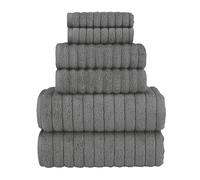 Elegant Comfort 100% Turkish Cotton Corduroy Ribbed Luxury Bath Towels 6-Piece Set, Premium Feel - Quick Dry, Highly Absorbent, Contains 2 Bath Towels, 2 Hand Towels, and 2 Washcloths, Gray
