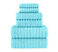 Elegant Comfort 100% Turkish Cotton Corduroy Ribbed Luxury Bath Towels 6-Piece Set, Premium Feel - Quick Dry, Highly Absorbent, Contains 2 Bath Towels, 2 Hand Towels, and 2 Washcloths, Aqua