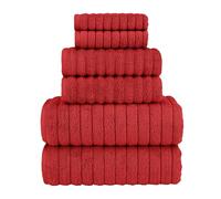 Elegant Comfort 100% Turkish Cotton Corduroy Ribbed Luxury Bath Towels 6-Piece Set, Premium Feel - Quick Dry, Highly Absorbent, Contains 2 Bath Towels, 2 Hand Towels, and 2 Washcloths, Red