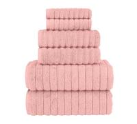 Elegant Comfort 100% Turkish Cotton Corduroy Ribbed Luxury Bath Towels 6-Piece Set, Premium Feel - Quick Dry, Highly Absorbent, Contains 2 Bath Towels, 2 Hand Towels, and 2 Washcloths, Dusty Rose