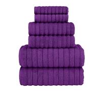 Elegant Comfort 100% Turkish Cotton Corduroy Ribbed Luxury Bath Towels 6-Piece Set, Premium Feel - Quick Dry, Highly Absorbent, Contains 2 Bath Towels, 2 Hand Towels, and 2 Washcloths, Purple