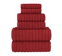 Elegant Comfort 100% Turkish Cotton Corduroy Ribbed Luxury Bath Towels 6-Piece Set, Premium Feel - Quick Dry, Highly Absorbent, Contains 2 Bath Towels, 2 Hand Towels, and 2 Washcloths, Burgundy
