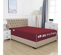Elegant Comfort 1500 Premium Hotel Quality 18-21 Inches Deep - Extra Deep Pocket Single Fitted Sheet for High Mattress, Luxury and Softest, Smart Pocket - Wrinkle Free, Queen, Burgundy
