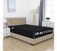 Elegant Comfort 1500 Premium Hotel Quality 18-21 Inches Deep - Extra Deep Pocket Single Fitted Sheet for High Mattress, Luxury and Softest, Smart Pocket - Wrinkle Free, Queen, Black