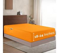 Elegant Comfort 1500 Premium Hotel Quality 18-24 Inches Deep - Extra Deep Pocket Single Fitted Sheet for High Mattress, Luxury and Softest, Smart Pocket - Wrinkle Free, Queen, Orange
