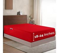 Elegant Comfort 1500 Premium Hotel Quality 18-24 Inches Deep - Extra Deep Pocket Single Fitted Sheet for High Mattress, Luxury and Softest, Smart Pocket - Wrinkle Free, Full, Red