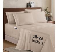 Elegant Comfort 1500 Premium Quality 6-Piece Bed Sheet Set - 18-24 Inch Extra Deep Pocket, Smart Storage Pockets, Wrinkle Free Ultra Soft 6PC Extra Deep Pocket Sheets, Queen, Cream