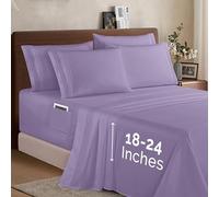 Elegant Comfort 1500 Premium Quality 6-Piece Bed Sheet Set - 18-24 Inch Extra Deep Pocket, Smart Storage Pockets, Wrinkle Free Ultra Soft 6PC Extra Deep Pocket Sheets, Queen, Lavender