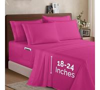 Elegant Comfort 1500 Premium Quality 6-Piece Bed Sheet Set - 18-24 Inch Extra Deep Pocket, Smart Storage Pockets, Wrinkle Free Ultra Soft 6PC Extra Deep Pocket Sheets, Queen, Pink