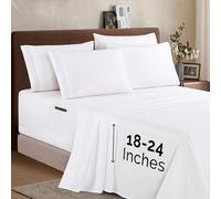 Elegant Comfort 1500 Premium Quality 6-Piece Bed Sheet Set - 18-24 Inch Extra Deep Pocket, Smart Storage Pockets, Wrinkle Free Ultra Soft 6PC Extra Deep Pocket Sheets, King, White