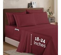 Elegant Comfort 1500 Premium Quality 6-Piece Bed Sheet Set - 18-24 Inch Extra Deep Pocket, Smart Storage Pockets, Wrinkle Free Ultra Soft 6PC Extra Deep Pocket Sheets, Queen, Burgundy