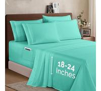 Elegant Comfort 1500 Premium Quality 6-Piece Bed Sheet Set - 18-24 Inch Extra Deep Pocket, Smart Storage Pockets, Wrinkle Free Ultra Soft 6PC Extra Deep Pocket Sheets, Queen, Paradise Teal