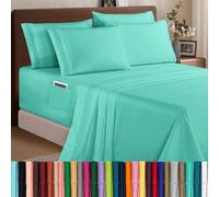 Elegant Comfort 1500 Premium Quality 6-Piece Bed Sheet Set - 18-24 Inch Extra Deep Pocket, Smart Storage Pockets, Wrinkle Free Ultra Soft 6PC Extra Deep Pocket Sheets, California King, Paradise Teal