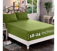 Elegant Comfort 1500 Premium Quality Fitted Sheet Ultra Soft 18-24 Inch Extra Deep Pocket - Single Fitted Sheet for High Mattress - Wrinkle Free with Smart Storage Pockets, Full, Sage-Green