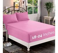 Elegant Comfort 1500 Premium Quality Fitted Sheet Ultra Soft 18-24 Inch Extra Deep Pocket - Single Fitted Sheet for High Mattress - Wrinkle Free with Smart Storage Pockets, Queen, Light Pink