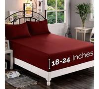 Elegant Comfort 1500 Premium Quality Fitted Sheet Ultra Soft 18-24 Inch Extra Deep Pocket - Single Fitted Sheet for High Mattress - Wrinkle Free with Smart Storage Pockets, California King, Burgundy