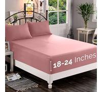 Elegant Comfort 1500 Premium Quality Fitted Sheet Ultra Soft 18-24 Inch Extra Deep Pocket - Single Fitted Sheet for High Mattress - Wrinkle Free with Smart Storage Pockets, Twin/Twin XL, Dusty Rose
