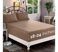 Elegant Comfort 1500 Premium Quality Fitted Sheet Ultra Soft 18-24 Inch Extra Deep Pocket - Single Fitted Sheet for High Mattress - Wrinkle Free with Smart Storage Pockets, Queen, Taupe